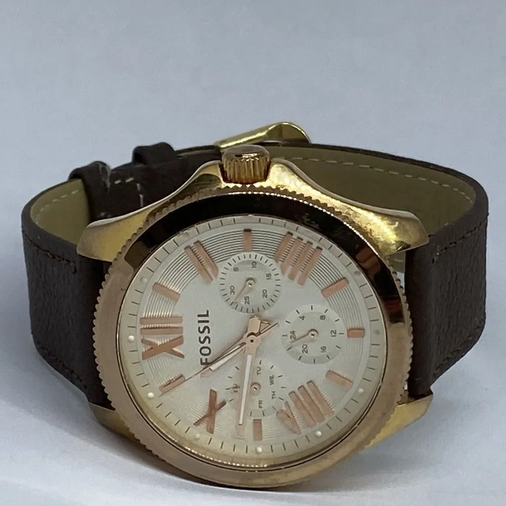 Fossil Cecile AM4620 Women's Brown Leather Analog Beige Dial Quartz Watch QB685